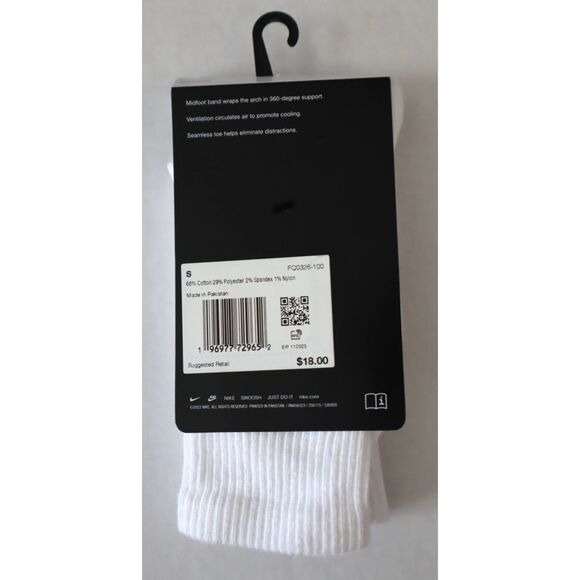 Nike FQ0326-100 Youth Sz 3Y-5Y WMNs 4-6 White Everyday Plus Cushioned Crew Socks - Picture 2 of 8